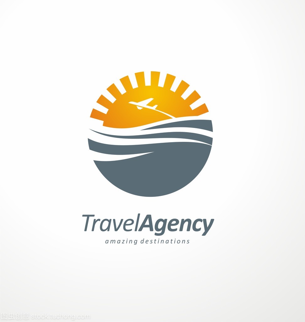 創意 logo 設計概念與太陽和海洋